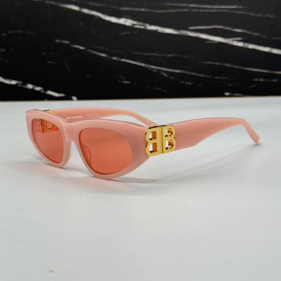 Balenciaga Pink Sunglasses with Gradient Red Lenses and Gold BB Accents main image 6